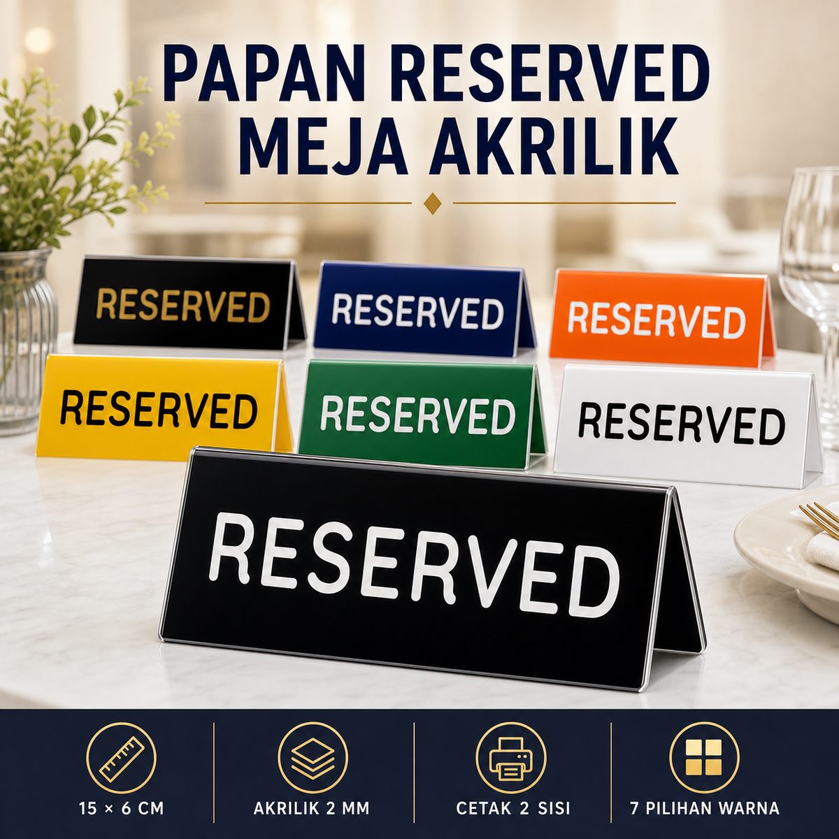 Papan Reserved Meja Akrilik | Reserved Sign Acrylic foto 1